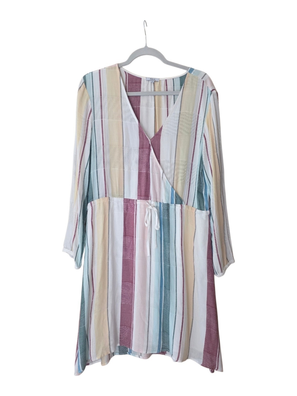 RAILS Becca Cusco Stripe Faux Wrap Dress Size Medium Long Sleeve Boho Fallcore.
